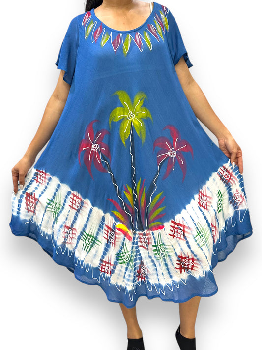 Vestido de Dama Estampado Azul Floreado con mangas