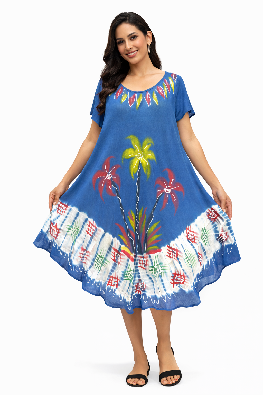 Vestido de Dama Estampado Azul Floreado con mangas