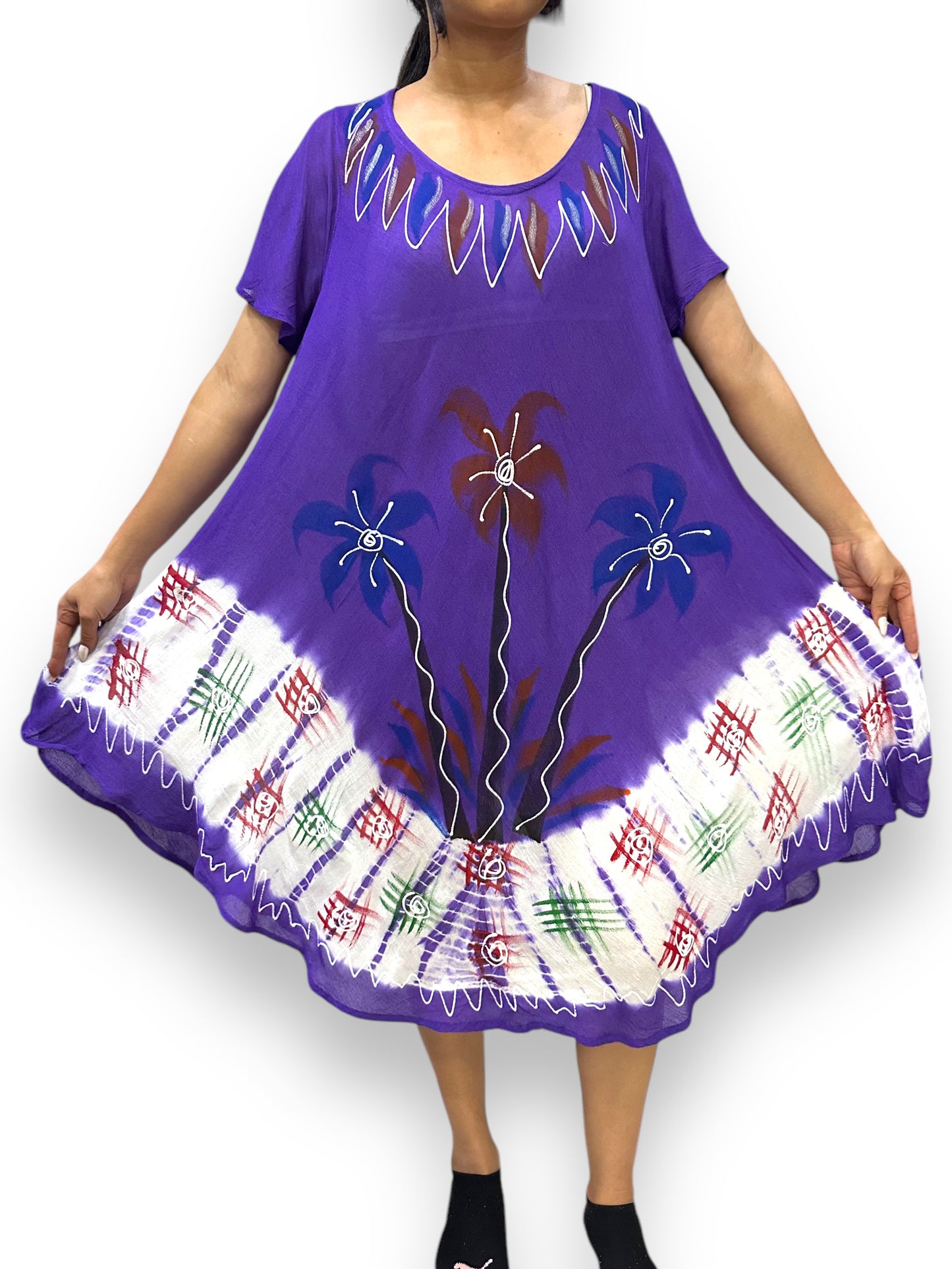 Vestido de Dama Estampado Morado Floreado con mangas