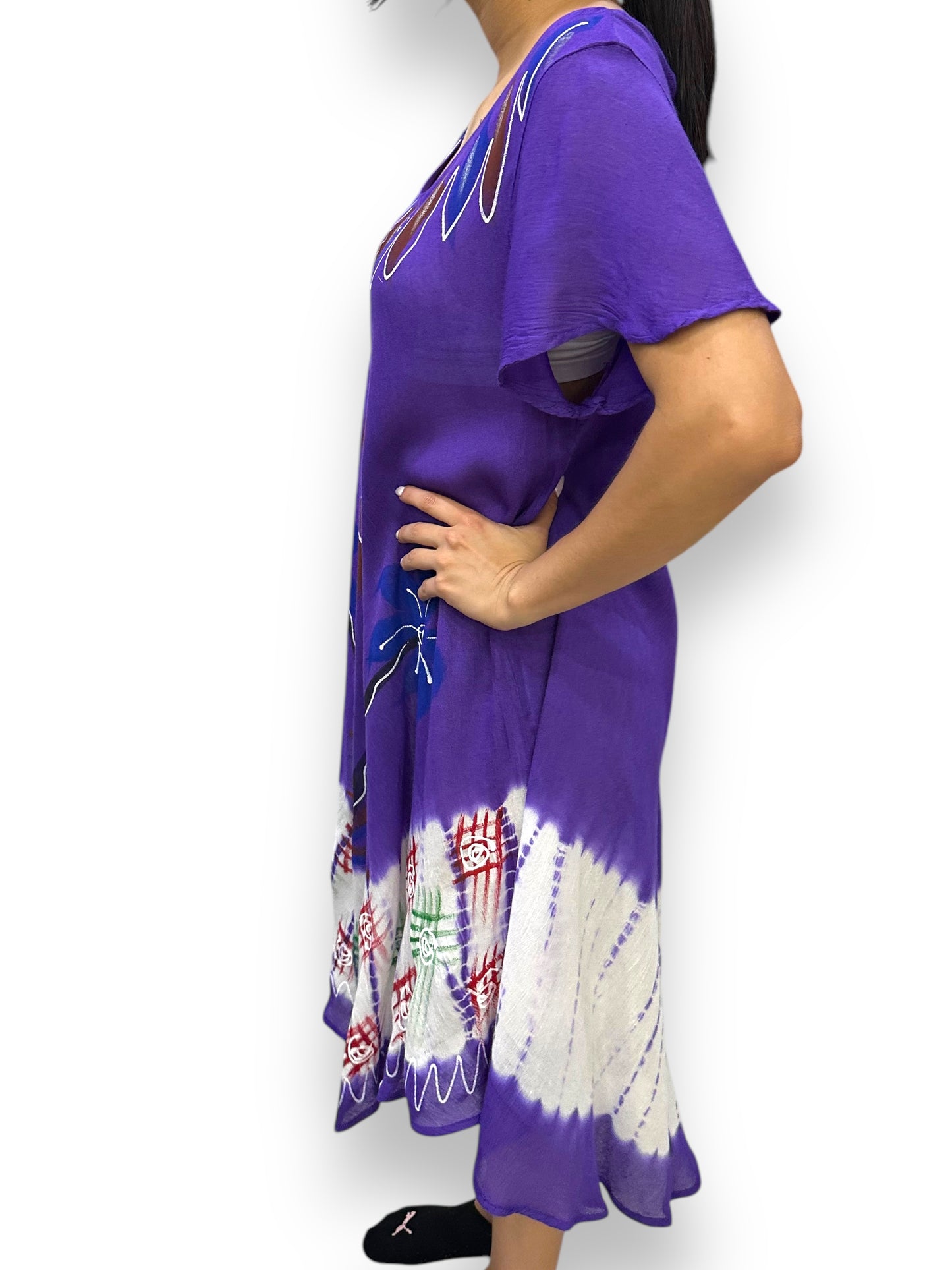 Vestido de Dama Estampado Morado Floreado con mangas