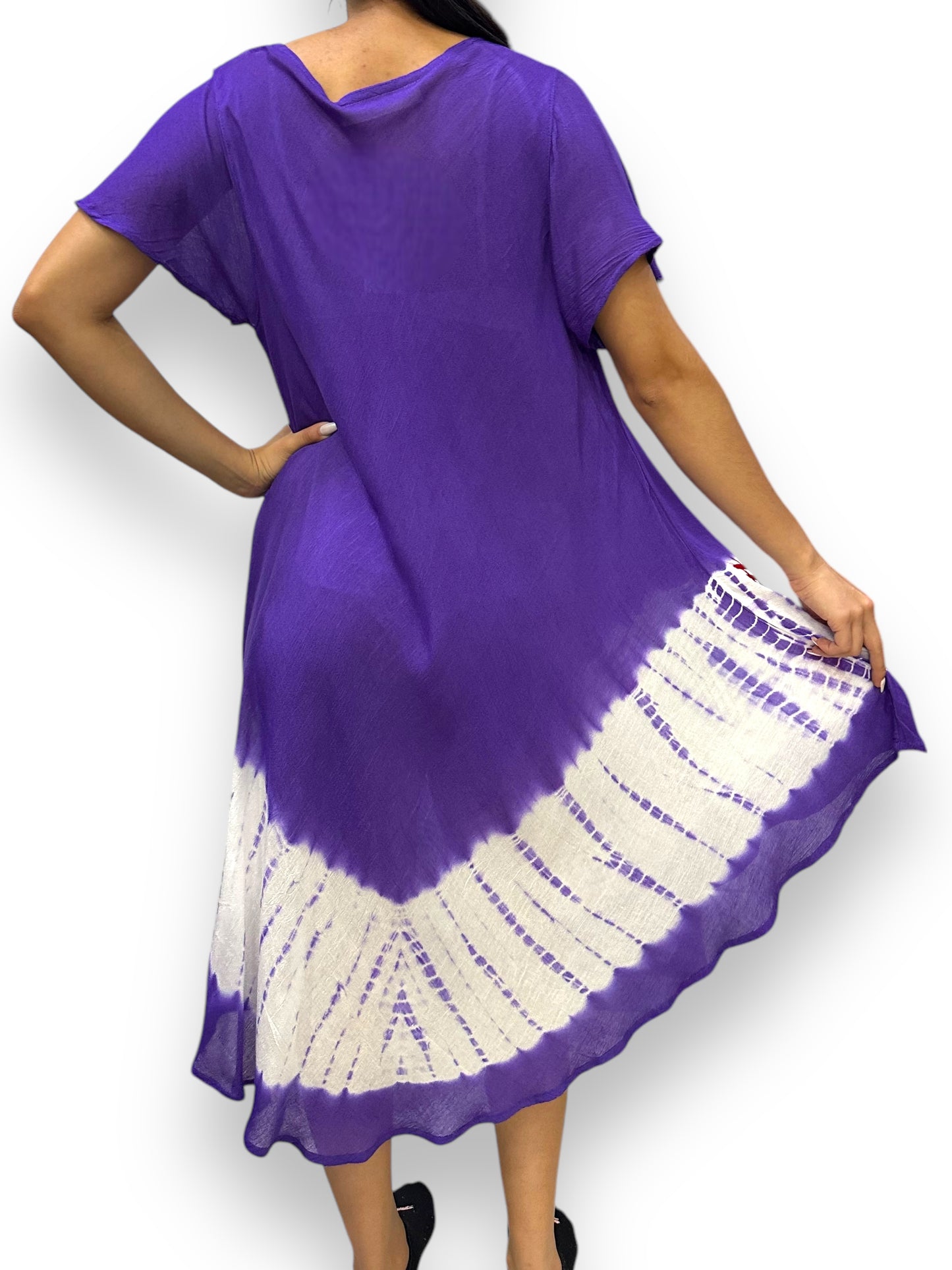 Vestido de Dama Estampado Morado Floreado con mangas
