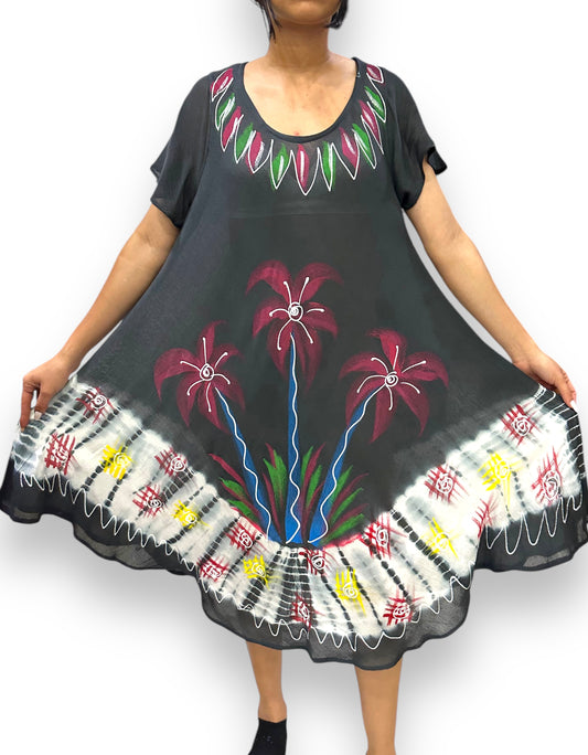 Vestido de Dama Estampado Negro Floreado con mangas