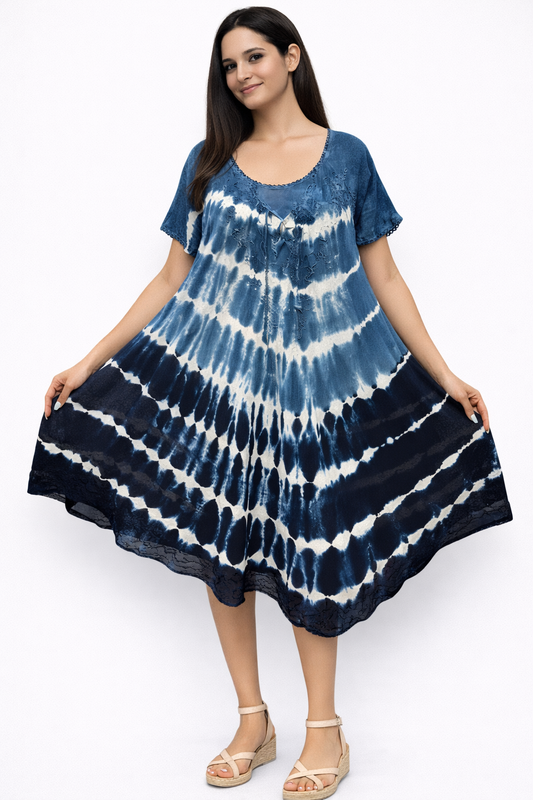 Vestido de Dama Azul Marino Veteado con mangas