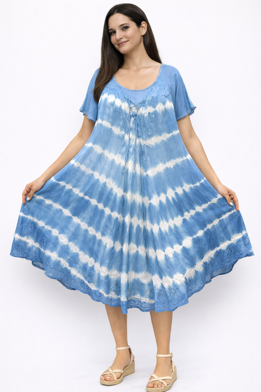 Vestido de Dama Azul Veteado con mangas