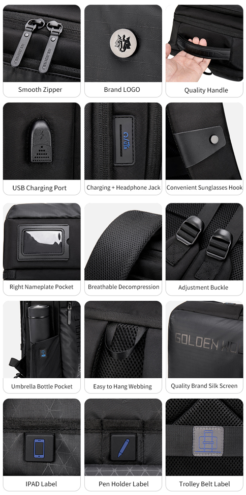 Bulto Mochila de Viaje Golden Wolf Negro 15,6''