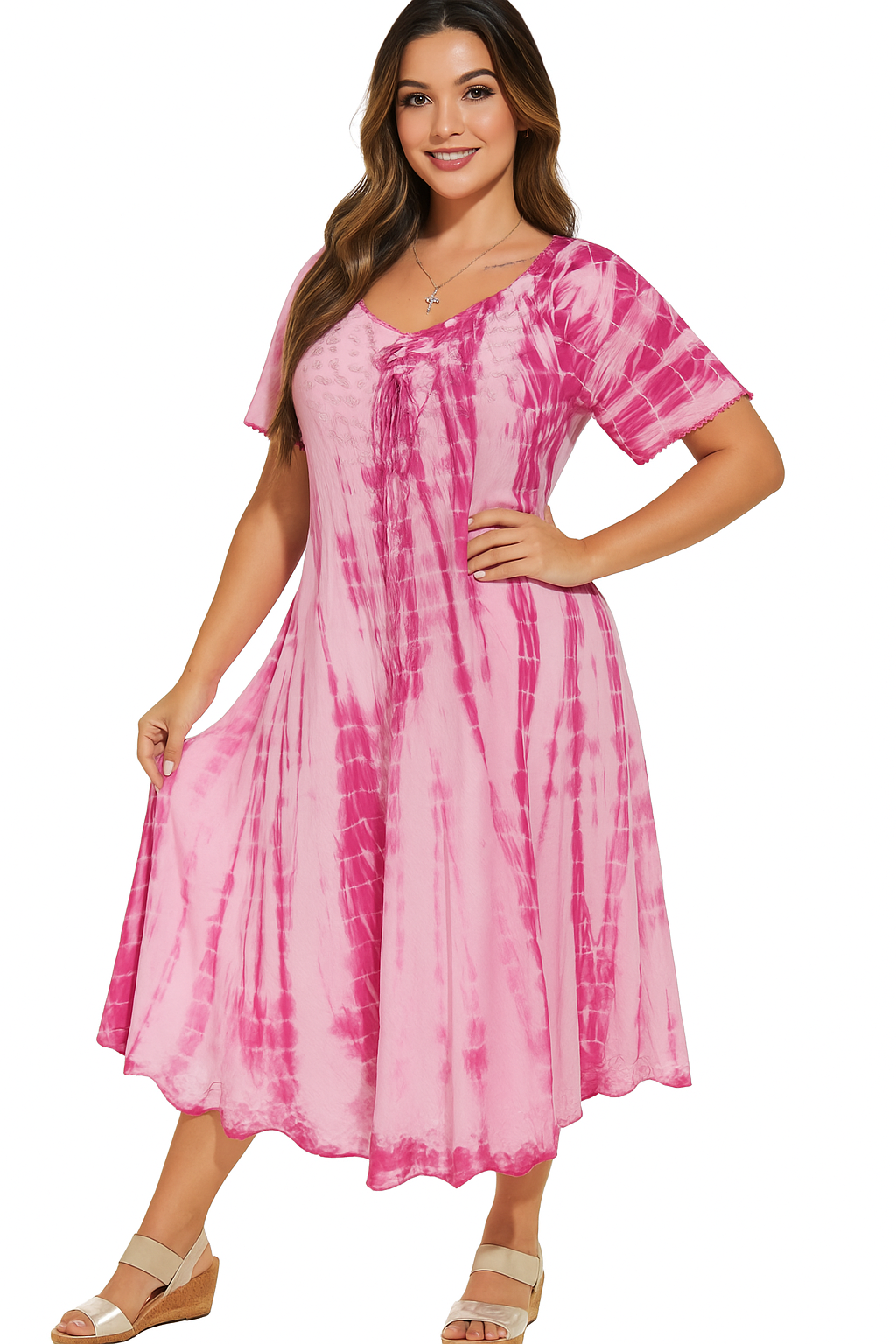 Vestido de dama con mangas rosado