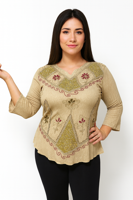 Blusa de Dama con Bordado Floral Unitalla (M)