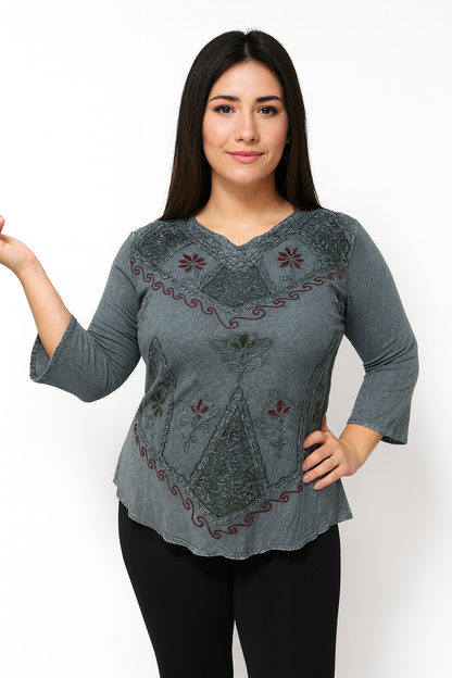 Blusa de Dama con Bordado Floral Unitalla (M)