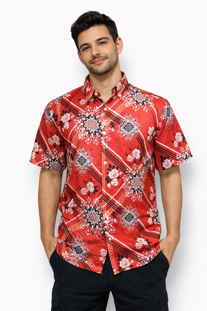 Camisa Estampada de Caballero de Botones estilo Hawaiana Playera Caribeña