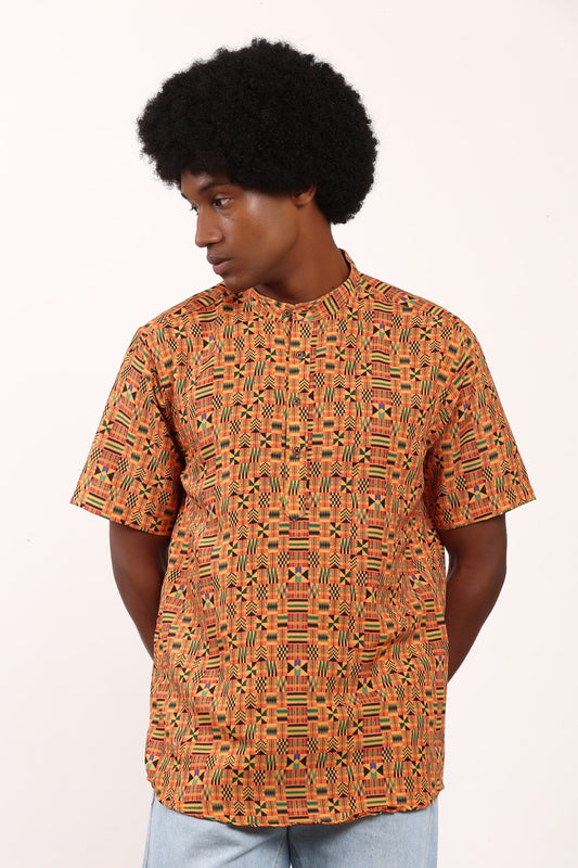 Camisa de Hombre Afrocaribeño de Botones Cuello Chino
