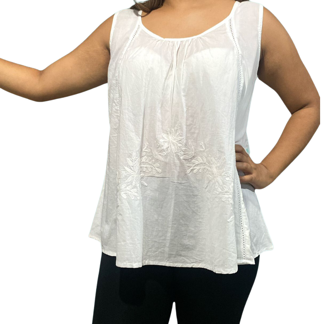 Blusa Blanca de Dama sin mangas CT306