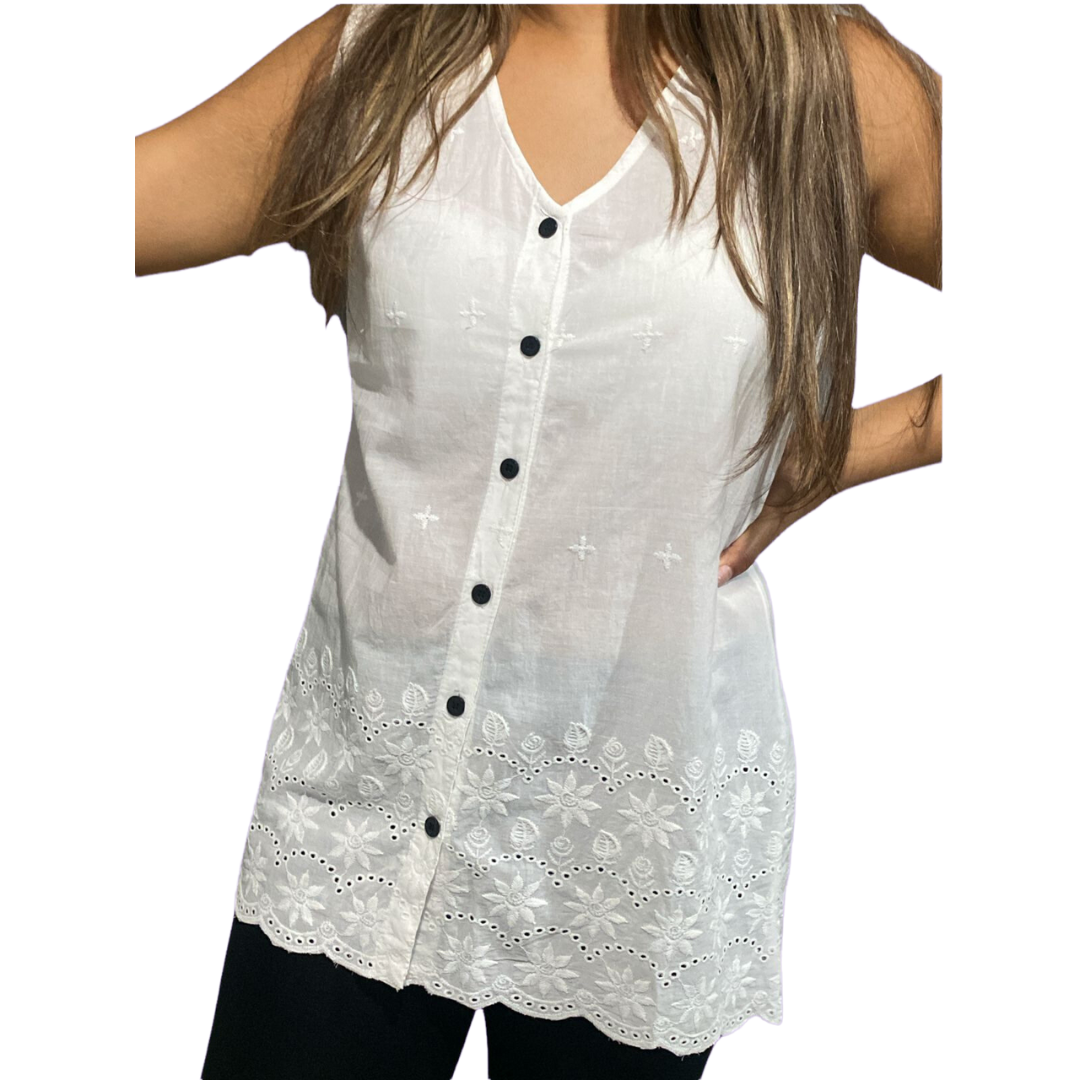 Blusa Blanca de Dama sin mangas CT310