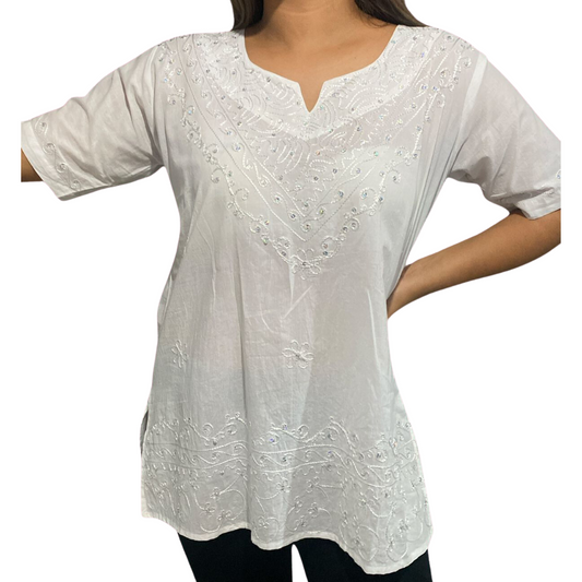 Blusa Blanca Unicolor de Dama Mangas Cortas. CT313