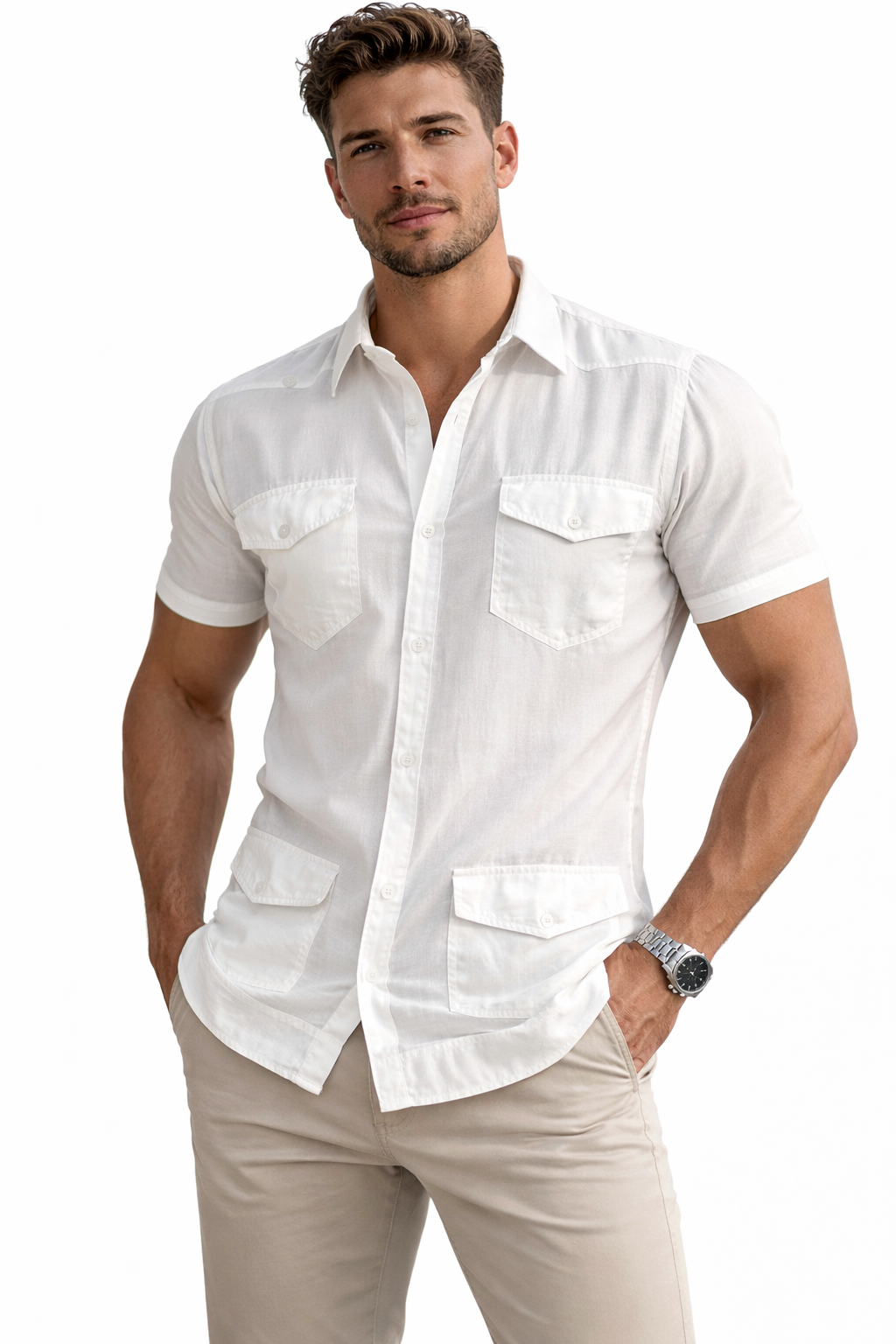 Camisa Blanca Guayabera  Manga Corta
