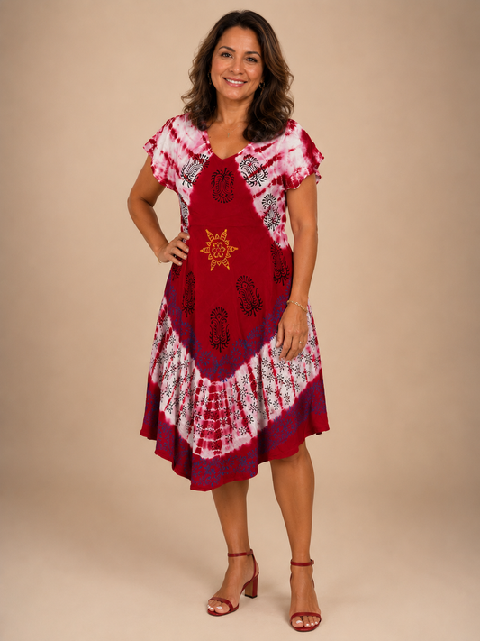 Vestido Eshana Rojo Estampado Tie Dye
