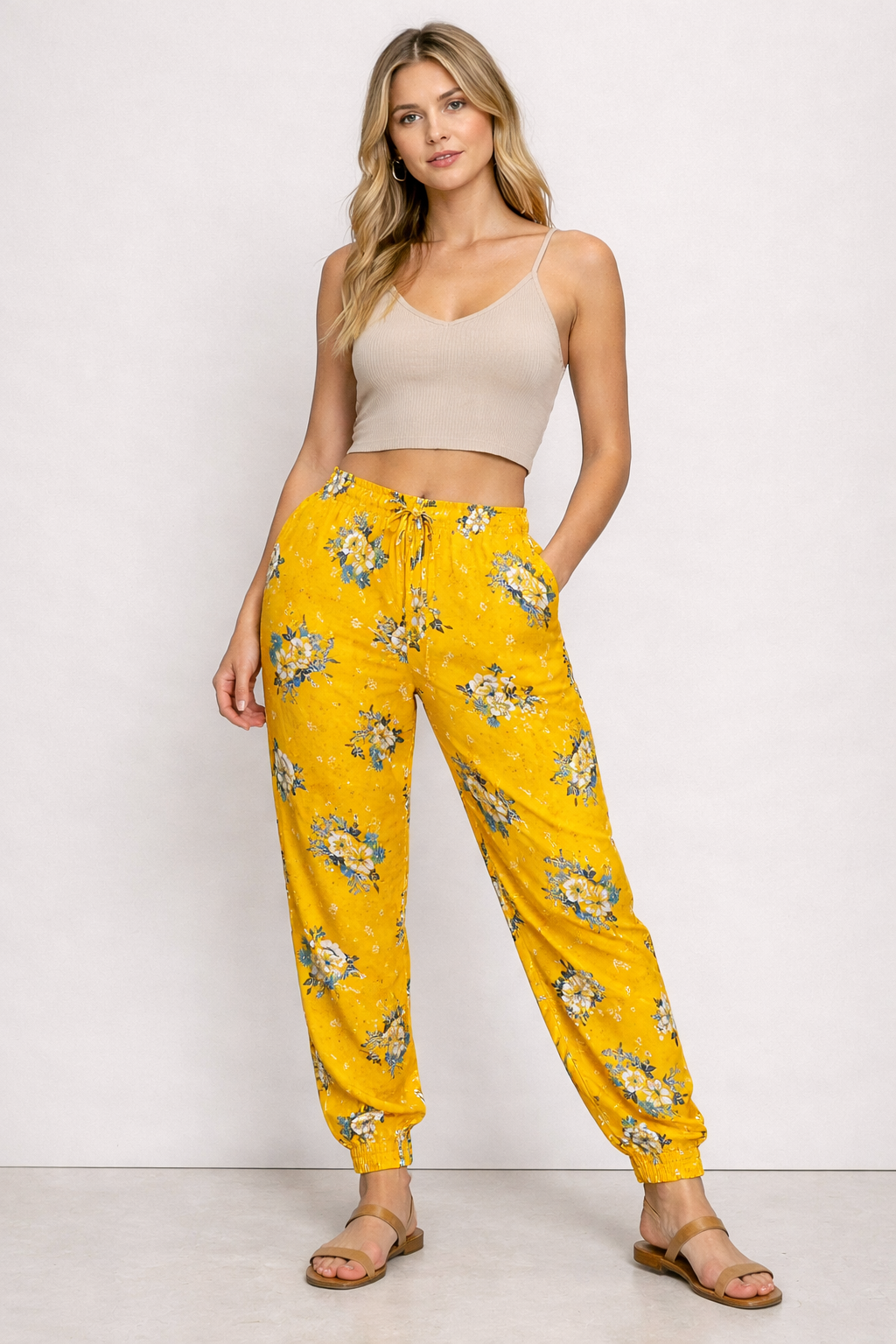 Yellow Floral Print Pants