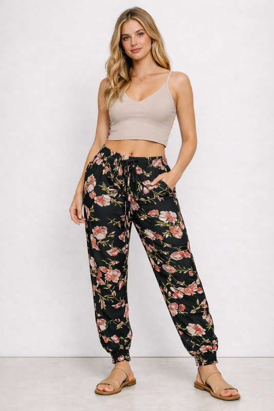 Black Pants With Floral Print