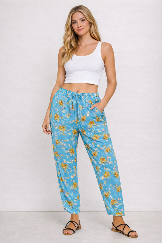 Light Blue Floral Print Trousers