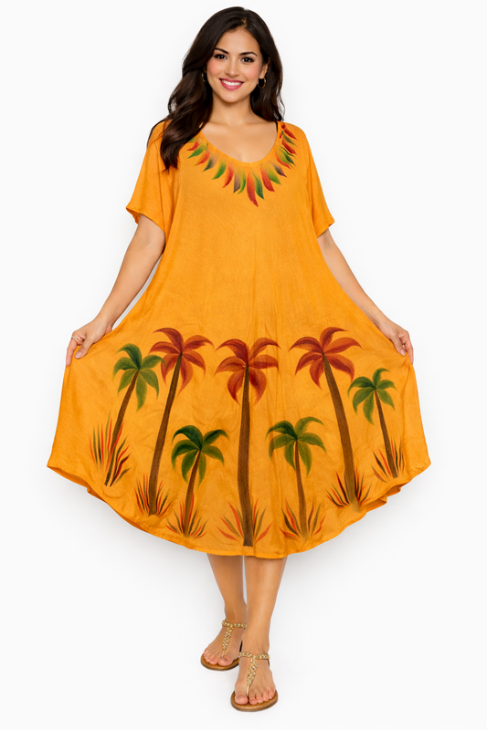 Orange Palm Tree Print Dress | One Size