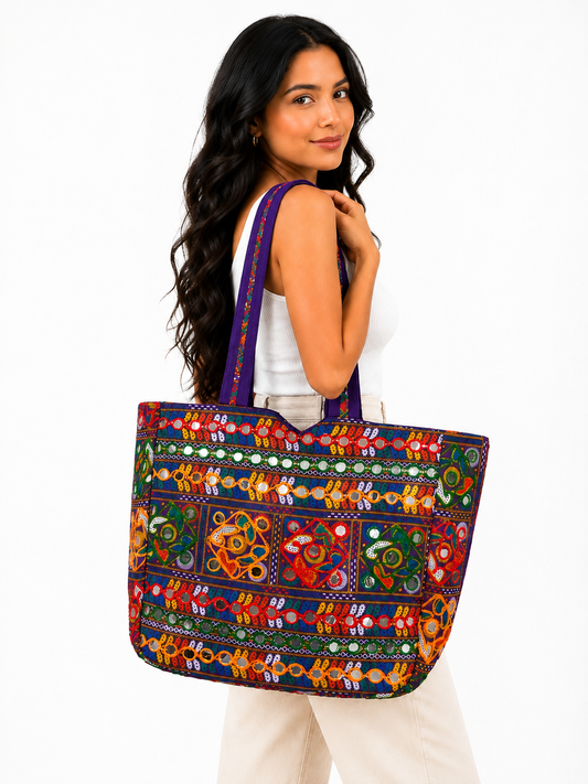 Bolso Bohemio Azul Bordado Creativo