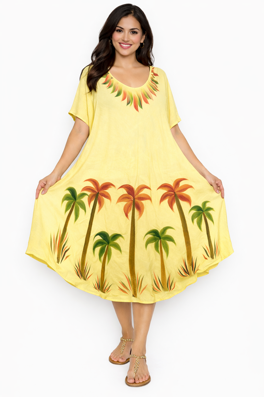 Palm Print Yellow Dress | One Size