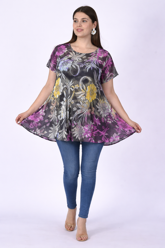Pink Floral Print Blouse with Sleeves | One Size