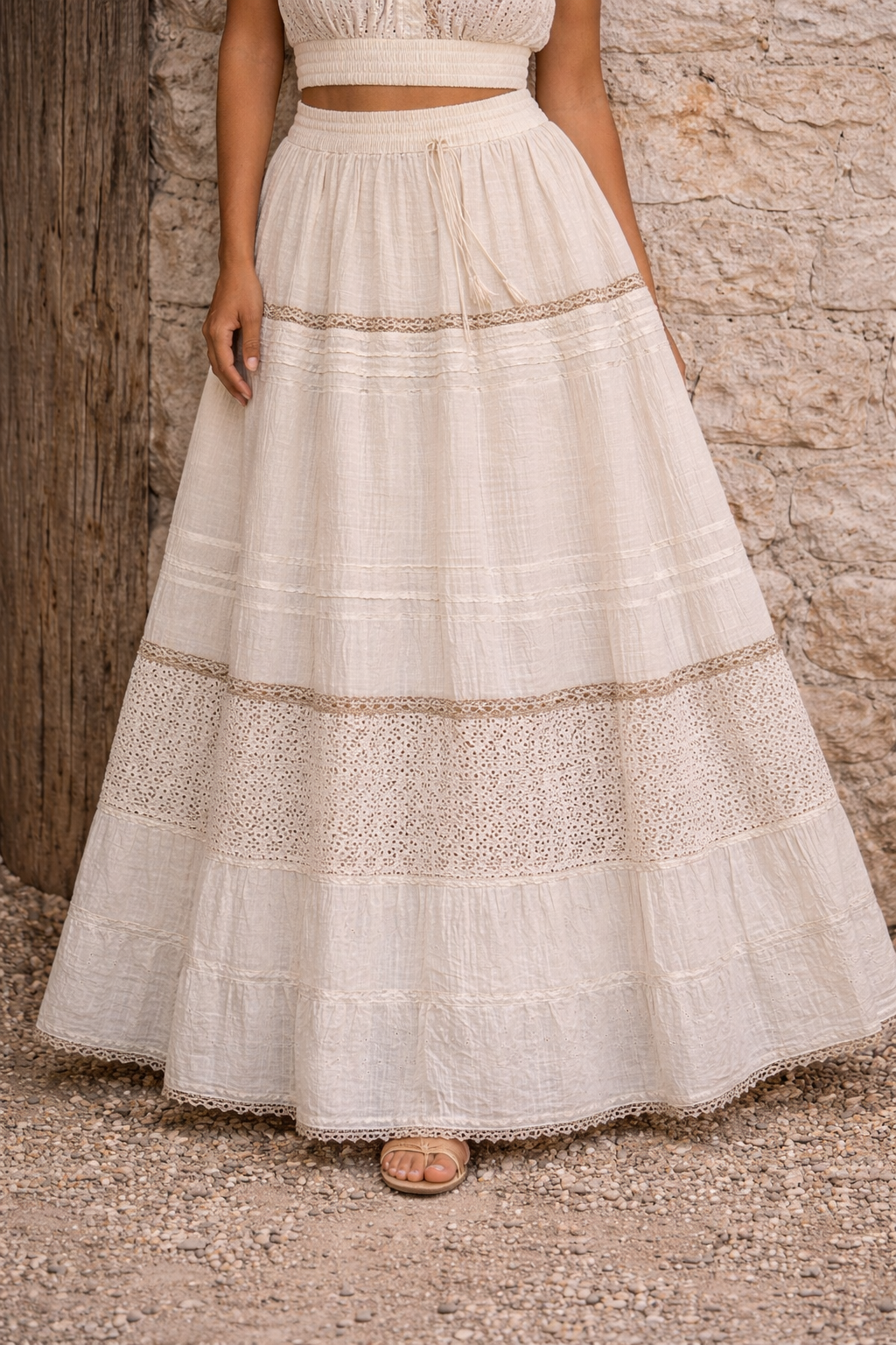 Falda Beige Bordados Bohemios