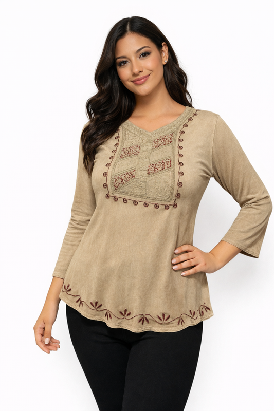 Delicate Embroidered Beige Blouse | One Size