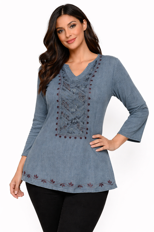 Grey Blouse with Delicate Embroidery | One Size