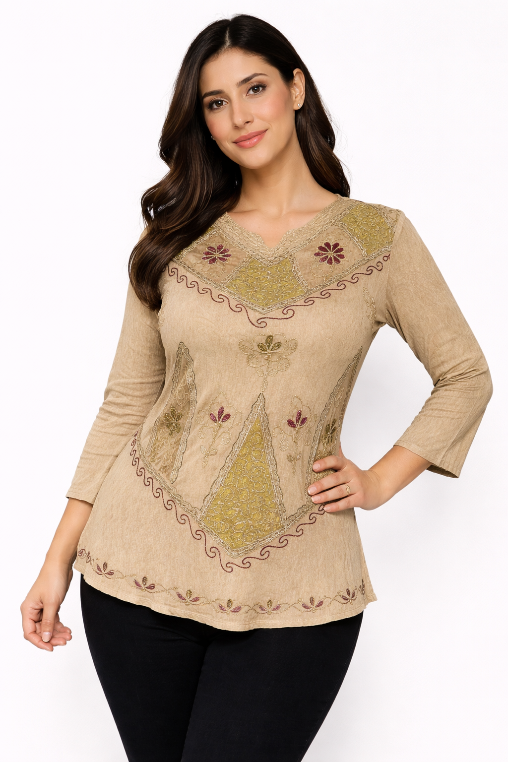 Beige Blouse with Decorative Embroidery | One Size