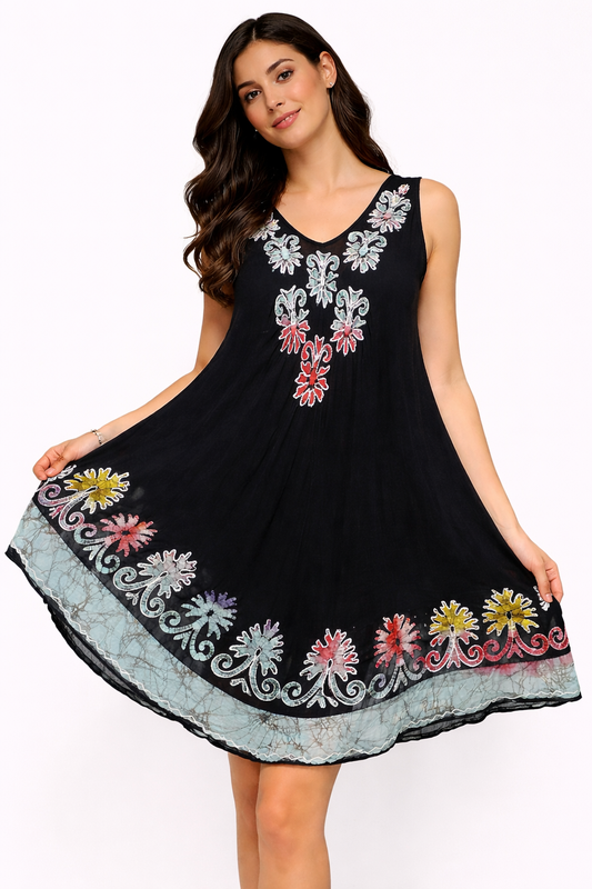 Light Blue and Red Patterned Dress