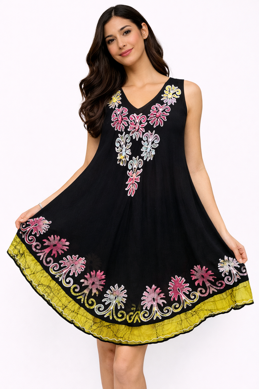 Pink And Yellow Print Dress