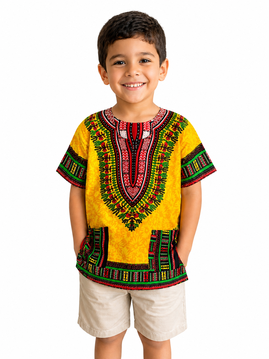 Camisa de Niño con Estampado Afrocaribeño Amarilla