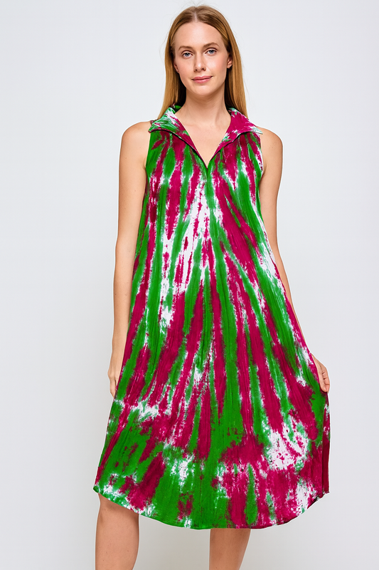 Vestido Verde Sin Mangas con Detalles Rosados