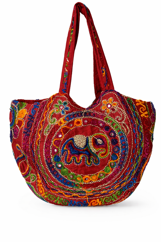 Bolso Cartera Mediano  Bordado de Elefantes India