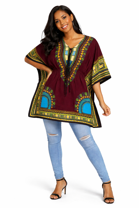 Blusa Kaftán Café Estilo Africano