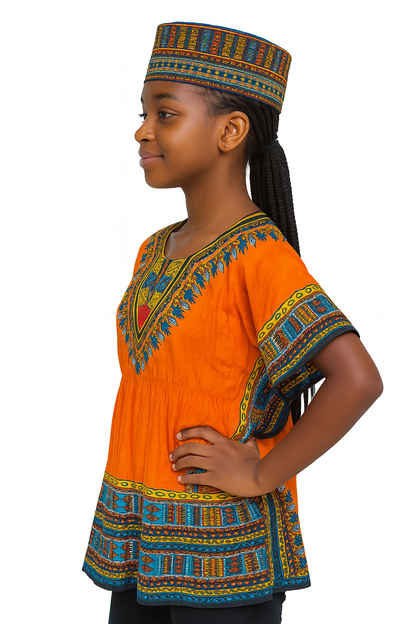 Top Juvenil con Estampado Afrocaribeño Naranja