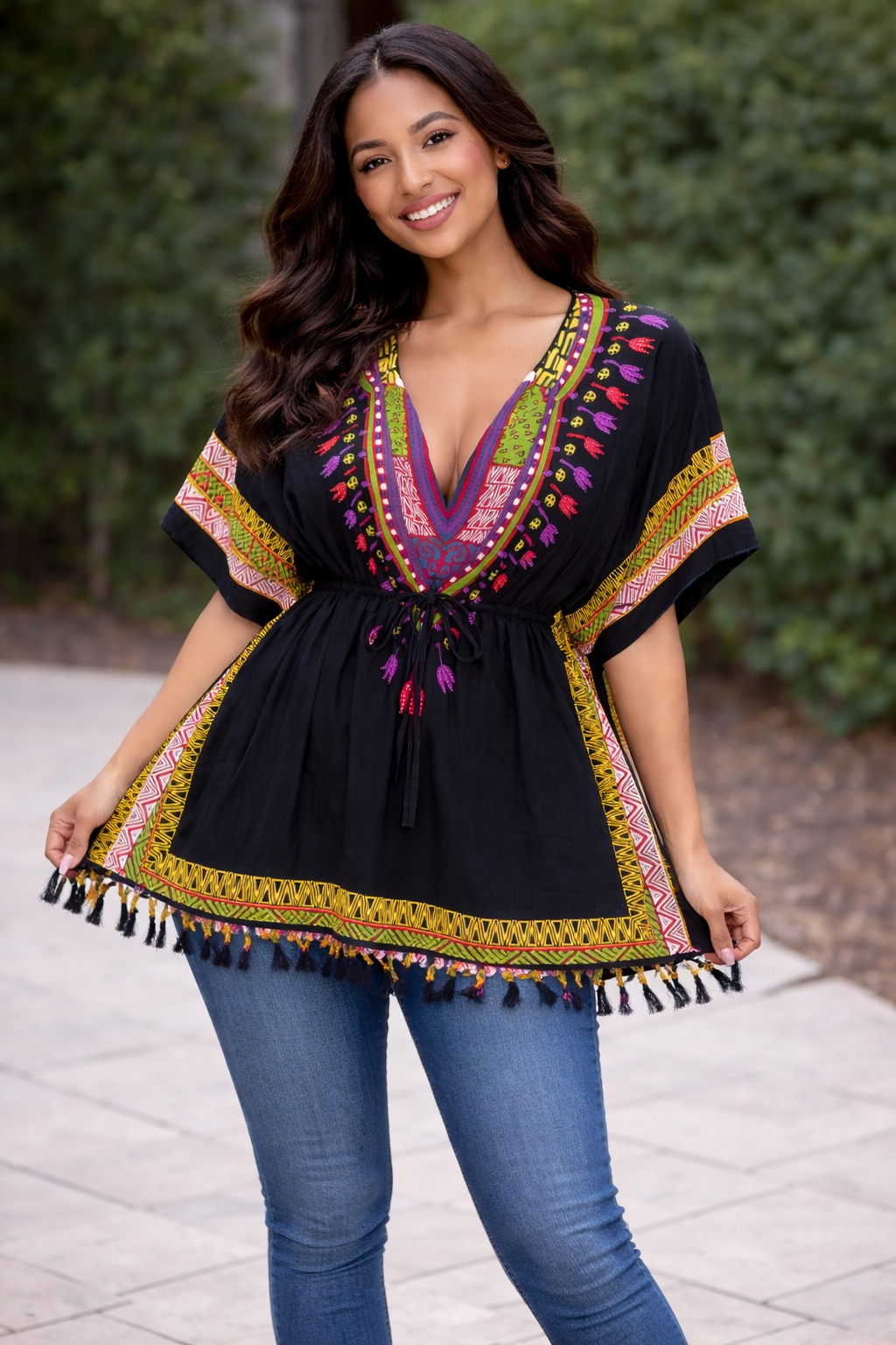 Blusa Kaftán Africana Negra Con Morado