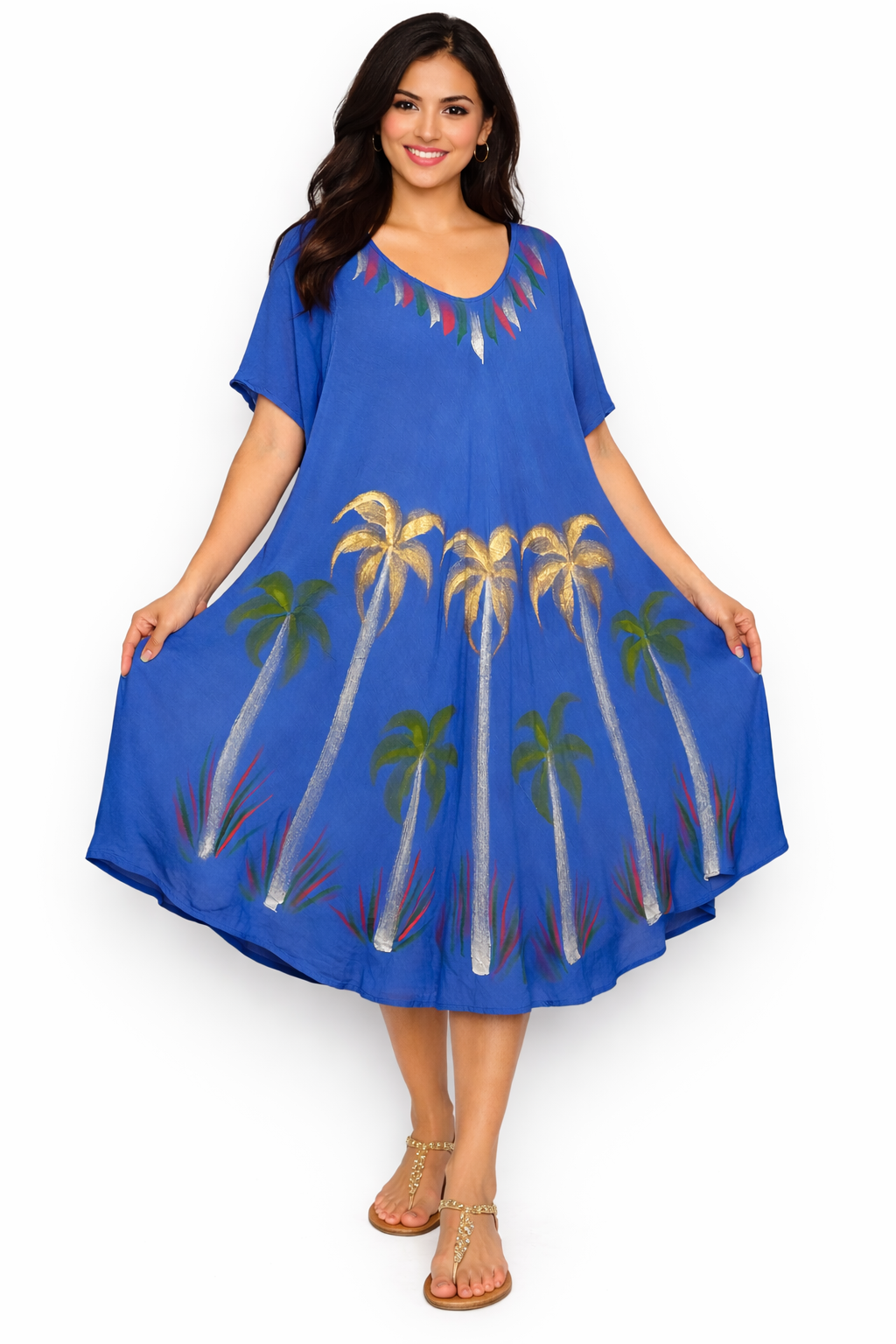 Blue Palm Print Dress | One Size
