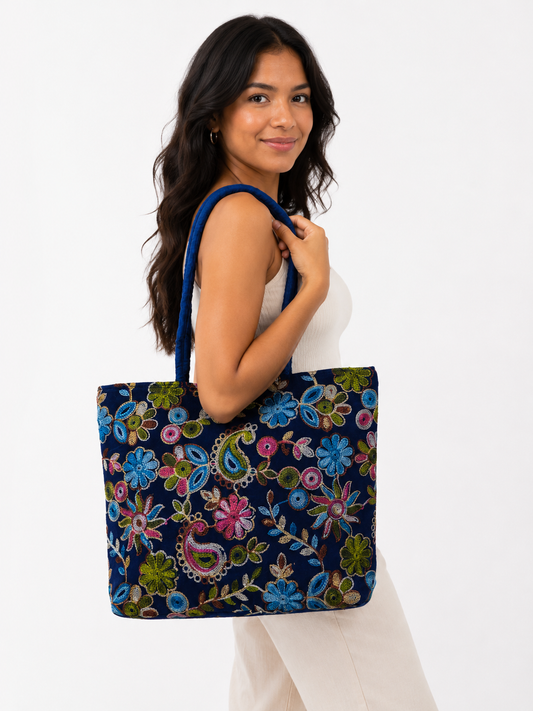 Bolso Zafira Azul Bordado Floral