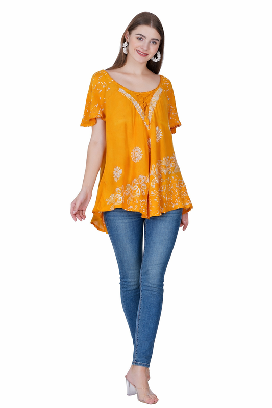 Embroidered Orange Boho Blouse | One Size
