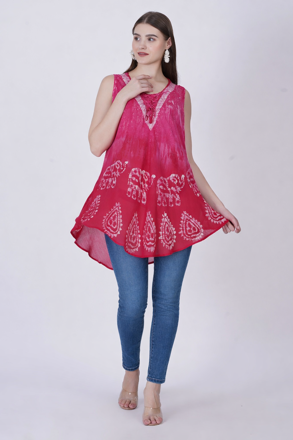 Fuchsia Elephant Print Sleeveless Blouse