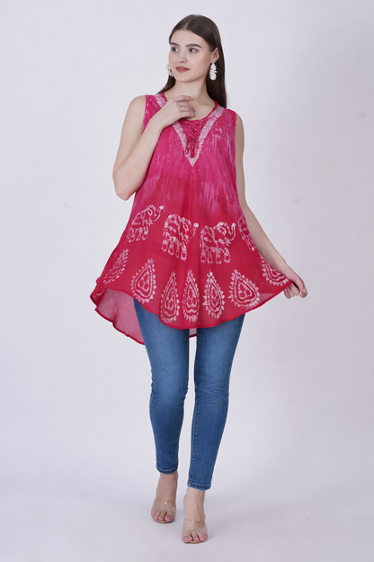 Fuchsia Elephant Print Sleeveless Blouse