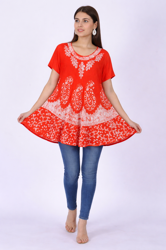 Women's Orange Blouse with Sleeves | One Size