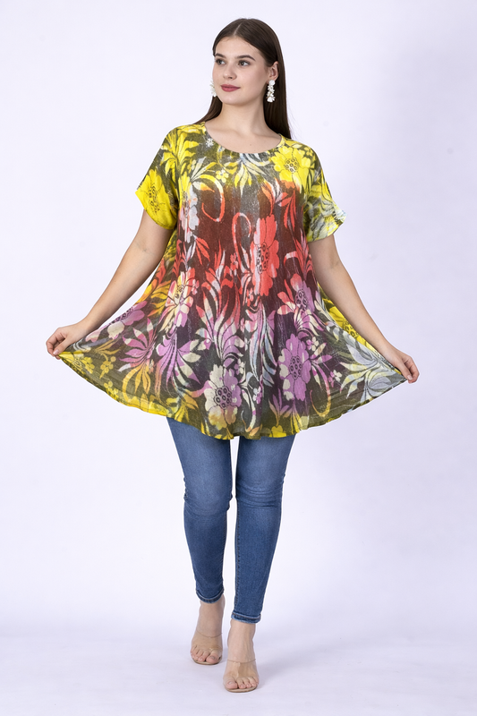 Floral Print Blouse with Sleeves | One Size