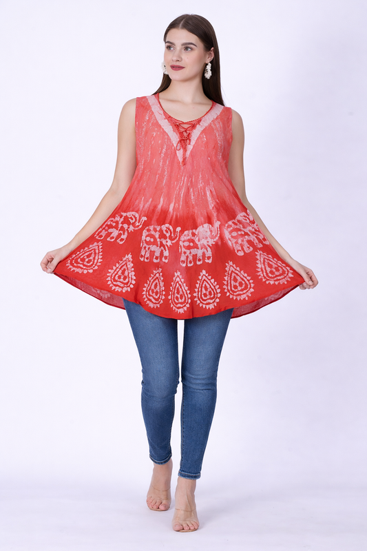 Orange Printed Sleeveless Women's Top | One Size