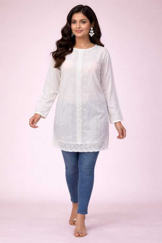Women's White Long-Sleeved Blouse