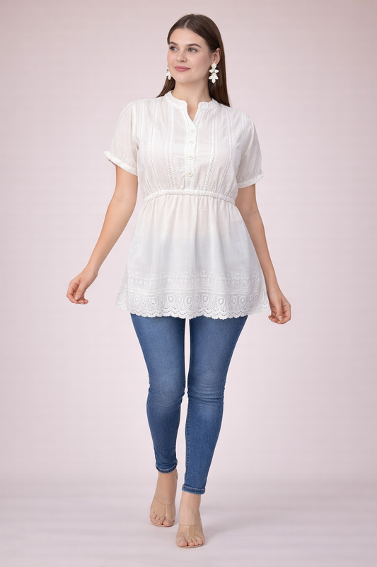 Women's White Short-Sleeve Blouse