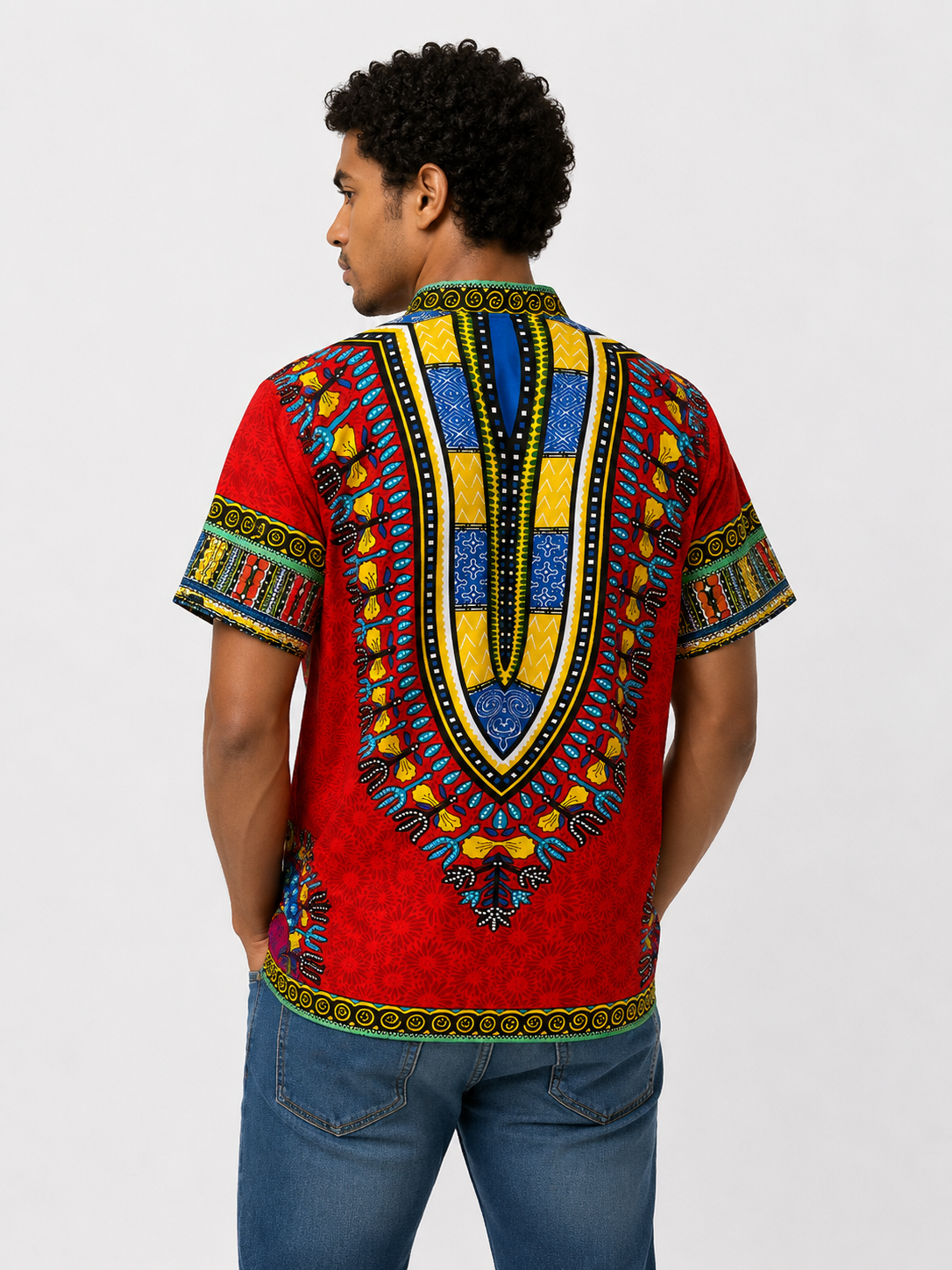 Camisa de Hombre de Botones con Estampado Afrocaribeño Rojo