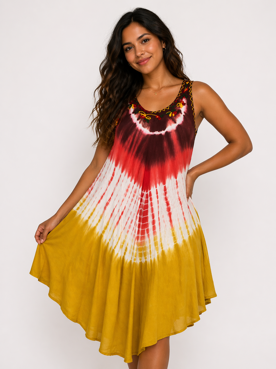 Vestido Multicolor Tie Dye con Bordado Superior